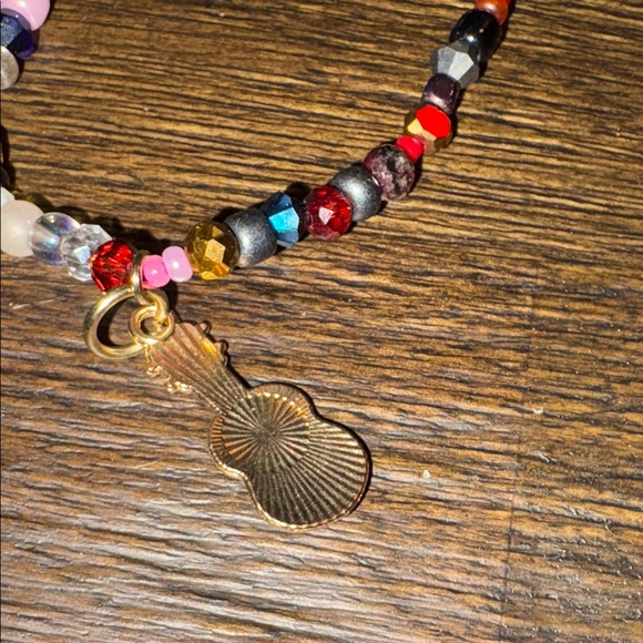Hand Crafted Multicolor Beaded Bracelet with Guitar Charm - Picture 3 of 5